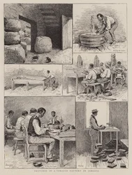 Skizzen in einer Tabakfabrik in Jamaika